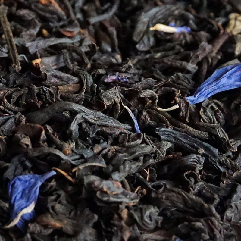 Ingredients for THEE's Lucky Grey Tea blend - Black Tea, natural lychee flavour, natural bergamot flavour, cornflower petals