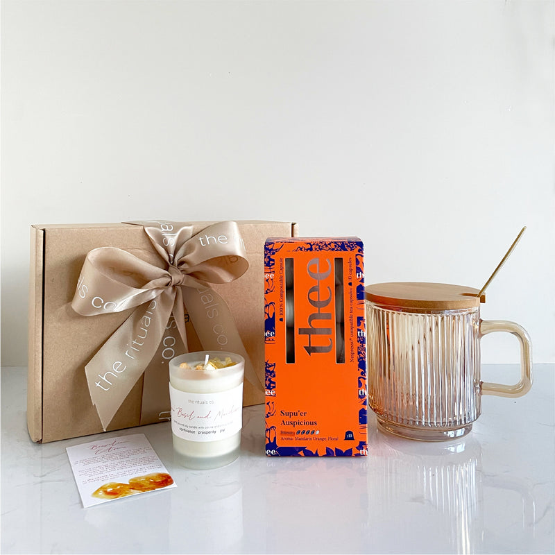 Lime Basil and Mandarin Crystal Candle with THEE SuPu'Er Auspicious Nespresso® Compatible tea pods gift set
