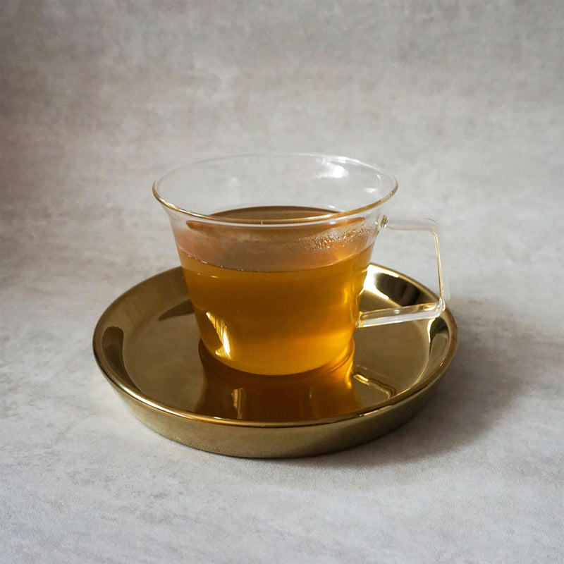 Clear Glass Tea Cup with Gold Saucer Set by THEE
